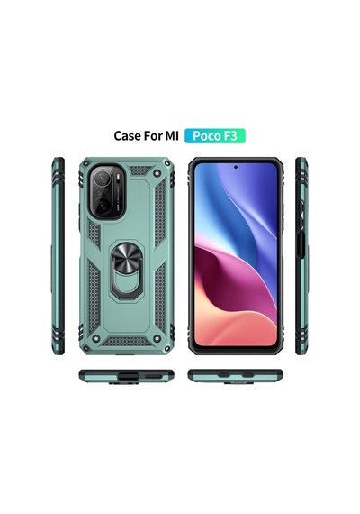Newface Xiaomi Poco F3 Kılıf Sofya Yüzüklü Silikon Kapak - Yeşil Yeşil