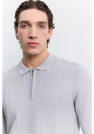 Avva Erkek Gri Polo Yaka Fermuarlı Rayon Karışımlı Regular Fit Kazak A62y5022