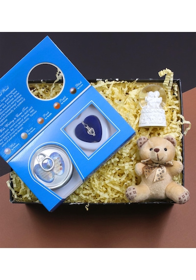 İstiridye İçinde Gerçek İnci Kolye & Beyaz Mini Melek Kar Küresi & Peluş Anahtarlık Hediye Seti