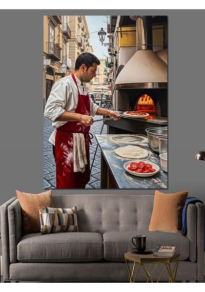 Ahşap Tablo Pizza Yapan Fırıncı Ustası