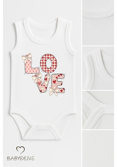 Babyden's 3 Lü Bebek Body Seti %100 Pamuk Love Baskılı Atlet Body Unisex Beyaz