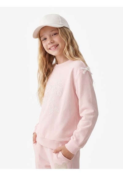 Koton Fiyonk Detaylı Uzun Kollu Bisiklet Yaka Sweatshirt Pembe 7wkg10287ak Gül