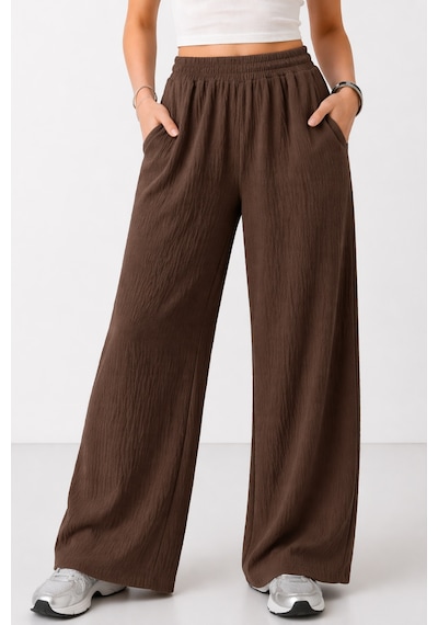 Trend Alisse Beli Lastikli Cepli Bol Paça Kadın Pantolon Kahverengi