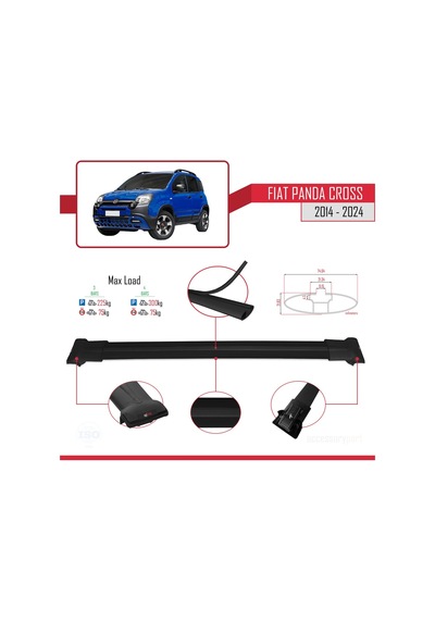 Fiat Panda Cross 2014 Ve Sonrası İle Uyumlu Fly Model Ara Atkı Tavan Barı Siyah 3 Adet
