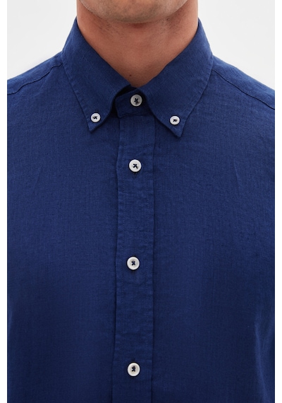 D'S Damat Ds Damat Comfort İndigo Düz %100 Keten Gömlek 4hc02ap01265m İndigo