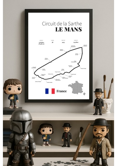 Le Mans Formula 1 Siyah Ahşap Çerçeveli Poster, Dekoratif Harita Duvar Tablosu
