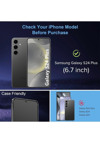 Samsung Galaxy S24 Plus İçin Privacy Temperli Cam 2 Adet - Yanlardan Siyah Görünüm, Kavisli Kenar, Parmak İzi Azaltıcı, Ultra İnce 0.3mm, Hassas Kesim