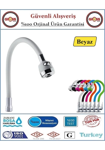 Spiralli Esnek Mutfak Evye Batarya Borusu - Beyaz Beyaz