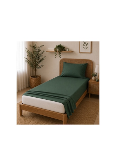 Tek Kişilik Çarşaf Seti %100 Pamuk 160x240 Cm Soft Koyu Çağla Yeşili Yastık Kılıfı Dahil