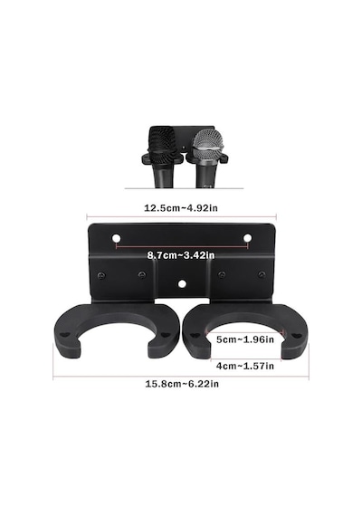 Powermaster Pm-26938 Duvara Monte Çift Mikrofon Tutucu Askı Metal Gövde