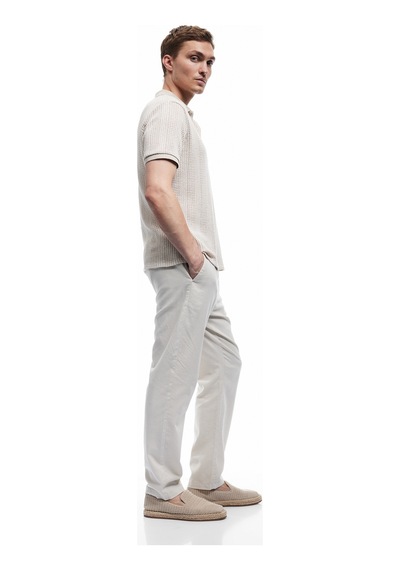 Koton Beli Bağcıklı Cep Detaylı Düğmeli Pileli Keten Pamuk Karışımlı Chino Pantolon Bej 5sam40182hw Ekru