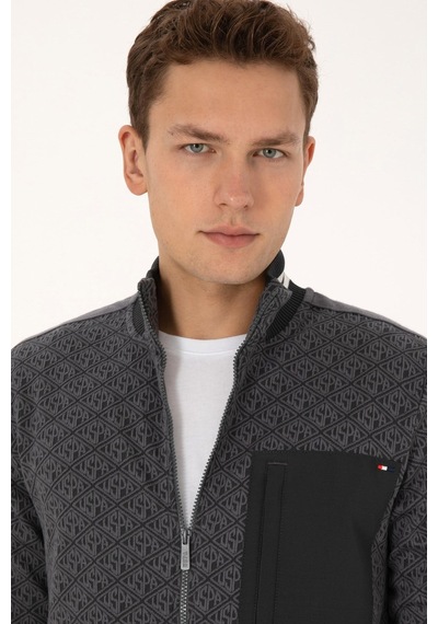U.S. Polo Assn. Erkek Regular Fit Gri Fermuarlı Örme Hırka 50309985-vr024