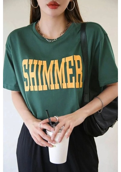 Uyguntarz Unisex Shımmer Baskılı Oversize T-shirt Yeşil
