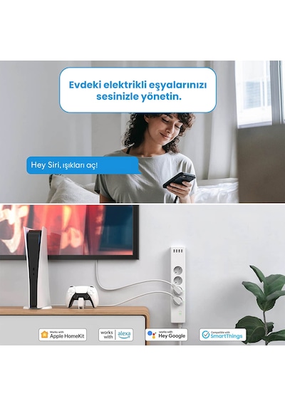 Meross Wi-Fi Uzaktan Kontrollü Akım Korumalı 4 USB Girişli Akıllı 4lü Priz