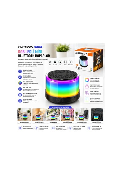 Bluetooth Hoparlör 3w Rgb Usb/sd Şarjlı