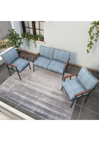 Mygusi Modern Balkon, Bahçe, Cafe - Metal Kanepe Koltuk Takımı - 2 1 1 Turkuaz