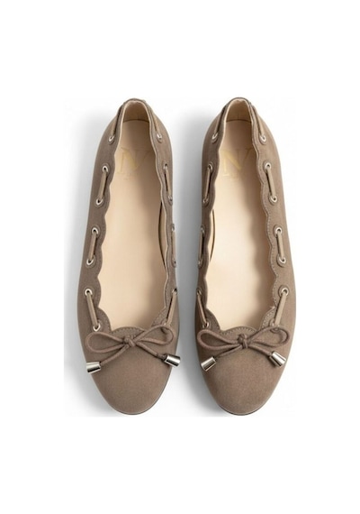 Ne&ve Shoes Vizon Süet Biye Detaylı Kapsüllü Kadın Yuvarlak Buunlu Günlük Babet Bej