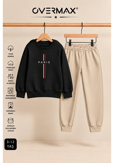 Overmax Parıs Baskılı Çocuk Kapüşonsuz Sweatshirt & Eşofman Takımı 3-12 Yaş Siyah-bej - 921355017 Siyah-bej Overmax Parıs Baskılı Çocuk Kapüşonsuz Sweatshirt & Eşofman Takımı 3-12 Yaş Siyah-bej - 921355017 Siyah-bej