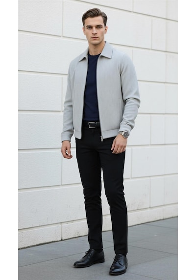 Plus Scorpion Slim Fit Fitilli Dokulu Erkek Fermuarlı Mont Ceket Günlük Şık Kombin Taş