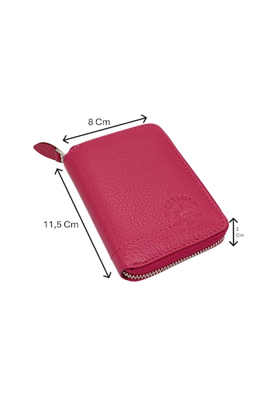 Westpolo Hakiki Deri Kağıt Para Ve Bol Kart Bölmeli Fermuarlı Unisex Cüzdan - Fuşya 4125832