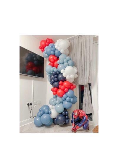 Pastel Gece Mavisi Fırtına Mavisi Kırmızı Ve Beyaz Balon Zinciri 100 Adet A