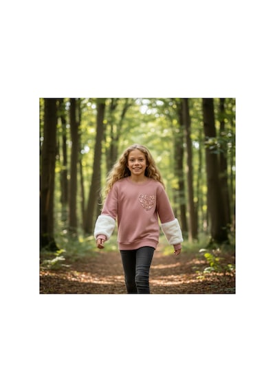 Fesshera Kids Kız Çocuk Sweatshirt Beyaz Sevimli Kalp Baskılı Peluş Kollu İnci Detaylı Pamuklu Sweatshirt Pudra Fesshera Kids Kız Çocuk Sweatshirt Beyaz Sevimli Kalp Baskılı Peluş Kollu İnci Detaylı Pamuklu Sweatshirt Pudra