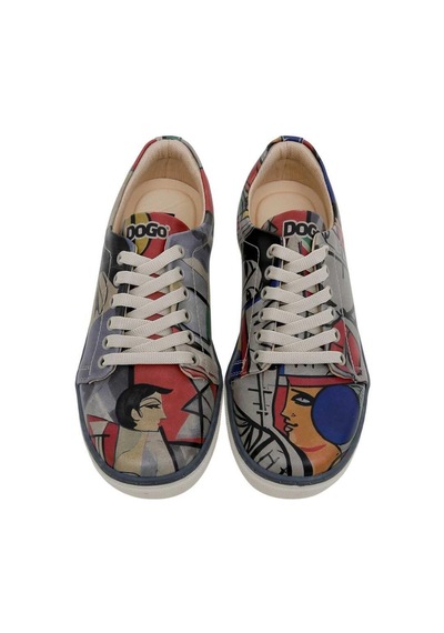 Kadın Vegan Deri Gri Sneakers - Cubic Faces Tasarım Çok Renkli
