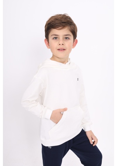 Toontoy Kız Çocuk Relax Fit Kapüşonlu Cepli Baskılı Sweatshirt - 2 İplik Ekru