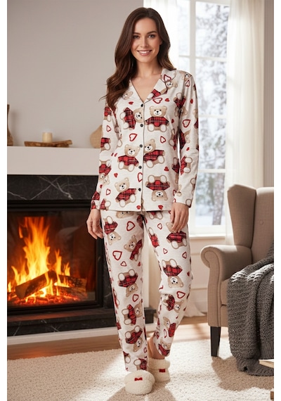 Remsa Kadın Önü Düğmeli Suprem Pijama Takımı 0545 Vizon06 Vizon06