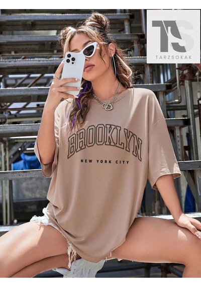 Startmore Kadın Loose Fit Teddy Bear Ve Amerikan Doları Baskılı Yaz Tişörtü Siyah