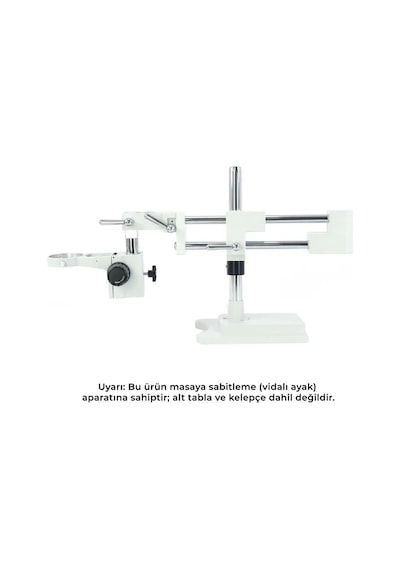Szm Kelepçesiz Masaya Vidalı Mikroskop Stand Beyaz - Çift Kollu Hareketli Bom Stand Ø76mm Tutucu / 380mm Sütun