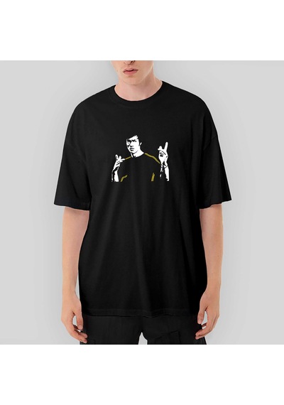 Bruce Lee Figure Oversize Siyah Tişört Siyah