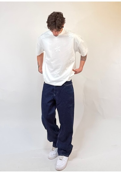 Zaee Star Baskılı Oversize Tişört Beyaz