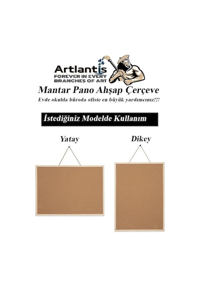 Mantar Pano Ahşap Çerçeve 60x90 Cm 1 Adet Harita Çivisi Hediyeli Duvara Monte Mantar Çerçeve Evde Okulda Büroda O Diğer