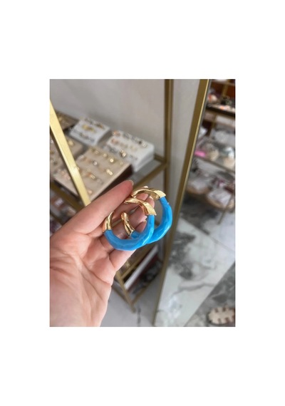 Gold Detaylı Halka Küpe Mavi