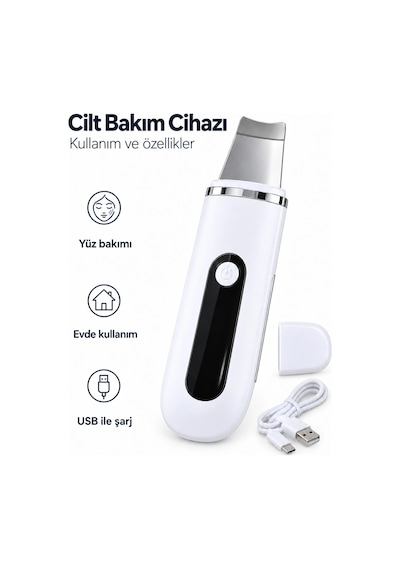 Mey İthalat Yüz Bakım Rutini İçin Metal Uçlu Usb Şarjlı Beyaz Cilt Bakım Cihazı