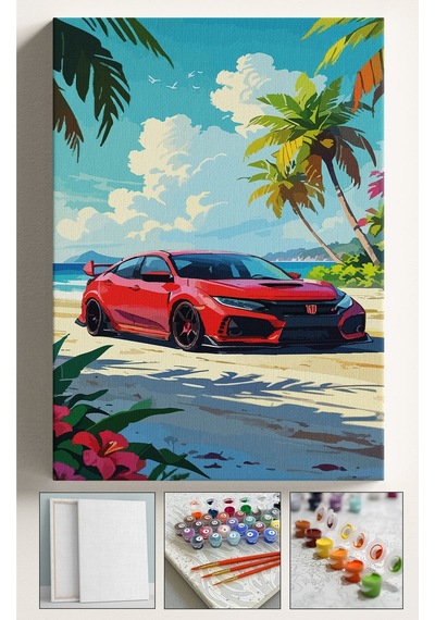 Sayılarla Boyama Tuval Seti Hobi Seti Kasnaklı Fırça Boya Dahil Çıtalı 40x50 Cm Cıvıc