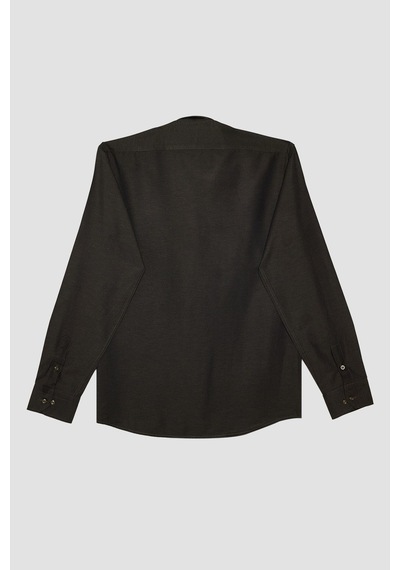 Tudors Erkek Modern Fit Dar Kesim Pamuklu Kolay Ütü Armürlü Haki Gömlek-32095-haki Haki