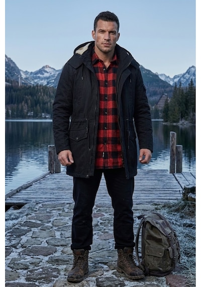 Alaska The Last Frontier Regular Fit Çıkarılabilir Kapüşonlu Saf Pamuk Gabardin Kumaş Uzun Parka Kaban Siyah