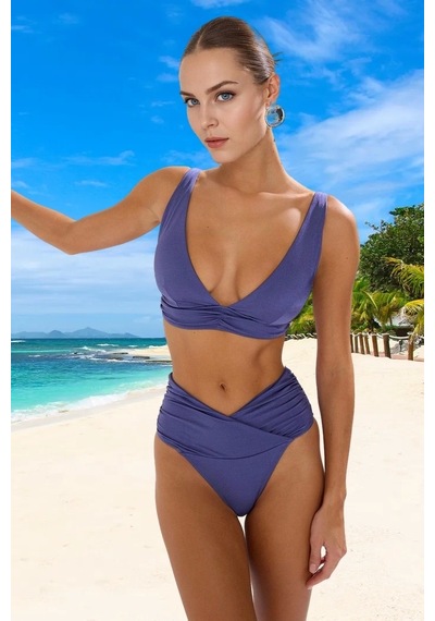 Ersefa Tasarım Bikini Takımı Özel Hızlı Kuruyan Uv Korumalı Şık Detaylı Mavi