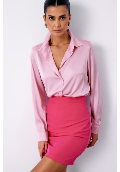 Sateen Saten Gömlek - Pembe-135044 Pembe