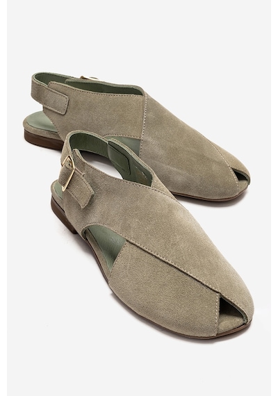 Luvishoes Monaro Yeşil Süet Hakiki Deri Kadın Sandalet