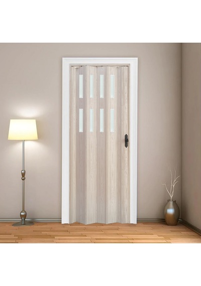 Faran Dekorasyon 115 x 215 Akçaağaç Renk Camlı Pvc Akordiyon Katlanır Kapı - FRNAKMODEL-51