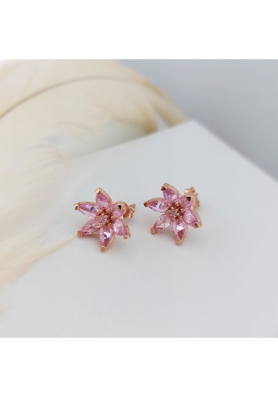 Vaoov 925 Ayar Gümüş Pembe Taşlı Lotus Çiçeği Küpe