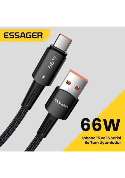 Premıum Örgü Kopmaz Kablo 1metre 6a 66w Usb To Type-c Şarj Kablosu Data Kablosu Akım Koruma
