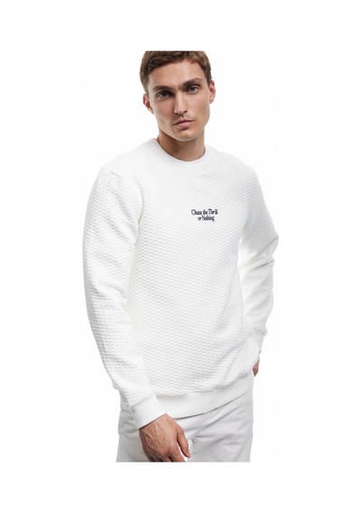 Koton Uzun Kollu Bisiklet Yaka Dokulu İşlemeli Sweatshirt Beyaz 6wam70075mk Beyaz