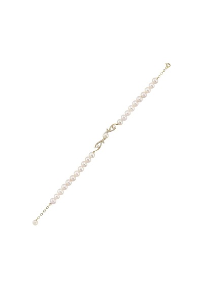 6,5 Mm Yaprak Taşlı Doğal İncili Bileklik 18 Cm / Sarı Sarı Sarı Altın