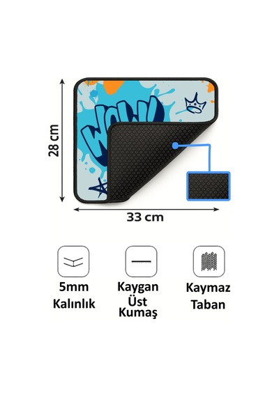 Wow Köpek Balığı Shark Tasarımlı 33x28 Cm Mousepad Kaymaz Taban Rahat Konforlu Mouse Pad