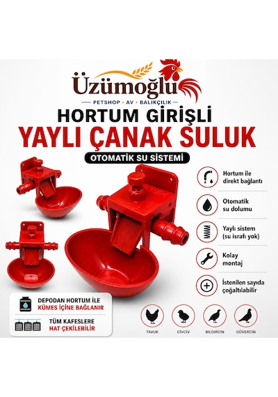 5 Adet Hortum Girişli Yaylı Çanak Suluk Otomatik Tavuk Civciv Suluk Sistemi