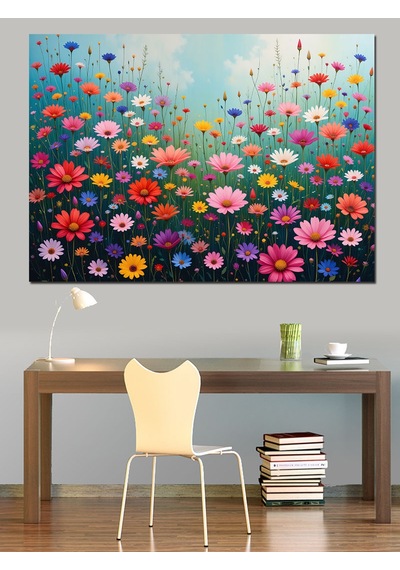 Canlı Çiçek Deseni Dekoratif Kanvas - Mdf Ahşap Tablo
